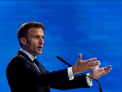 El presidente de Francia, Emmanuel Macron, durante un discurso pronunciado en Bratislava esta semana.