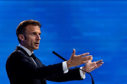 El presidente de Francia, Emmanuel Macron, durante un discurso pronunciado en Bratislava esta semana.