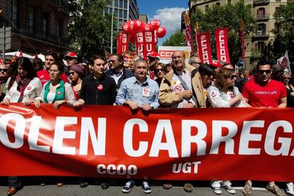 Joan Carles Gallego y Josep María Álvarez, líderes de CC OO y UGT, el pasado 1º de mayo.