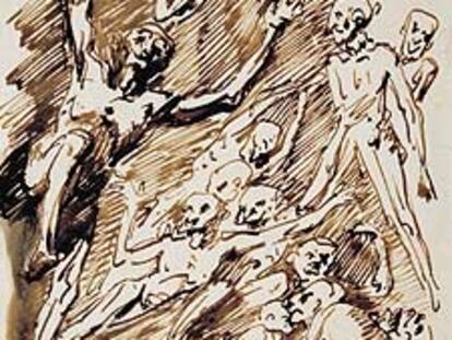 El dibujo <i>La bruja del pandero,</i> de Leonardo Alenza (Museo del Prado).