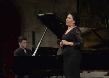 La cantante Rachvelishvili durante su actuación.