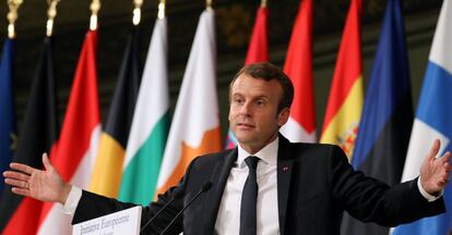 El presidente franc&eacute;s, Emmanuel Macron, durante su discurso del martes en La Sorbona.