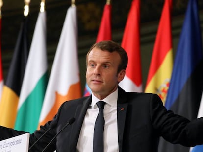 El presidente franc&eacute;s, Emmanuel Macron, durante su discurso del martes en La Sorbona.