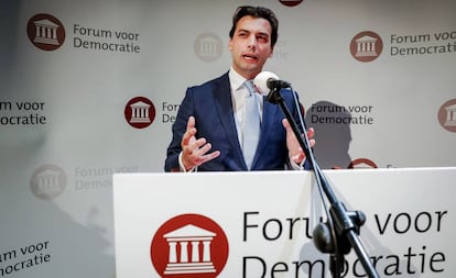 Thierry Baudet, líder do Fórum pela Democracia, durante um discurso nesta quarta-feira.