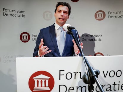 Thierry Baudet, líder do Fórum pela Democracia, durante um discurso nesta quarta-feira.