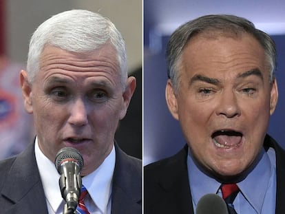 Los candidatos a la vicepresidencia Mike Pence (I) y Tim Kaine