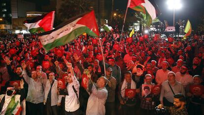 Celebraciones en Teherán por el ataque de Hamás a Israel, en la noche del 7 de octubre.