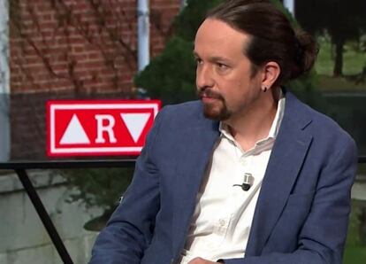 El vicepresidente de Asuntos Sociales, Pablo Iglesias, durante la entrevista en La Sexta, este miércoles.