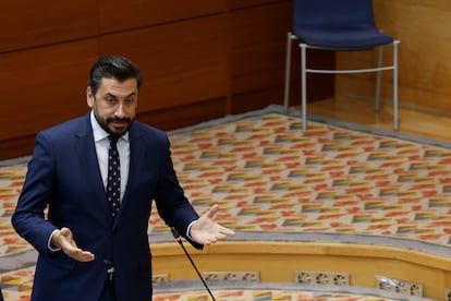 El portavoz del PP en la Asamblea de Madrid, Carlos Díaz-Pache, interviene durante un pleno. 