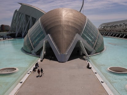 Vista general del gran cine y planetario IMAX y 3D de la Ciudad de las Artes y las Ciencias de Valencia.
