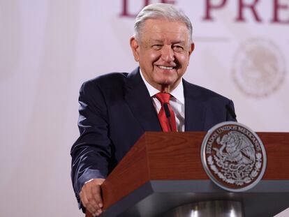 Andrés Manuel López Obrador durante la rueda de prensa matutina en Palacio Nacional, el 4 de julio.