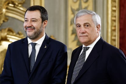 Los dos vicepresidentes del nuevo Gobierno, Matteo Salvini (Liga) y Antonio Tajani (Forza Italia).