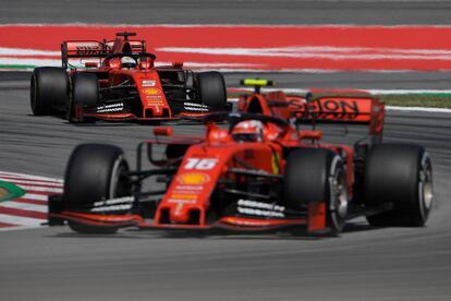 Leclerc y Vettel, en el Circuit de Barcelona-Catalunya.