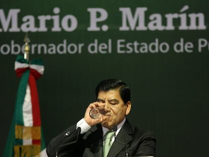 Mario Marín Torres, durante su último informe de labores como gobernador de Puebla, en el Enero de 2011.