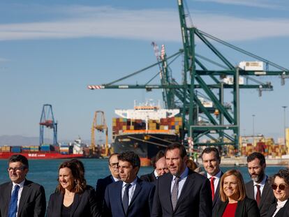 El ministro de Transportes, Óscar Puente, el día que anunció el visto bueno del Gobierno a la ampliación norte del Puerto de Valencia.