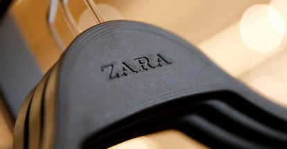 FILE PHOTO: Zara's logo is seen on a clothes hanger in a Zara store, an Inditex brand, in central Barcelona