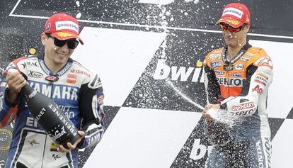 Pedrosa y Lorenzo, en el podio de Brno.