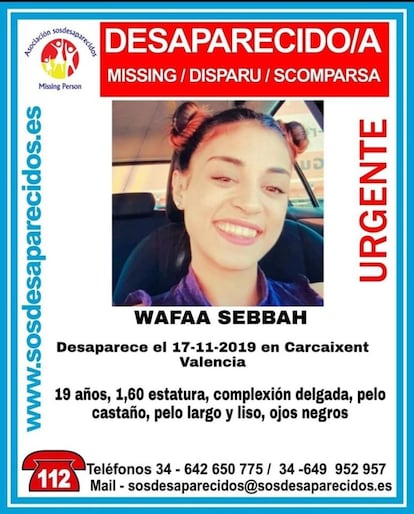 Cartel por la desaparición de Wafaa Sabbah en 2019.