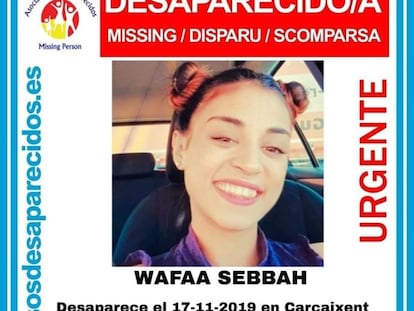 Cartel por la desaparición de Wafaa Sabbah en 2019.