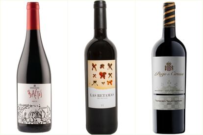 Selección de vinos de Rafael Sandoval: Baltos, Las Retamas del Regajal y Pago de Cirsus.