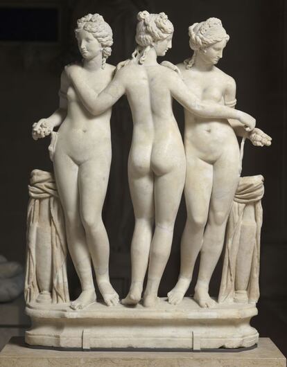 'Las tres Gracias'. Roma, colina de Celio, Villa Cornovaglia (antes de 1608), siglo I-II dC. Mármol. Colección Borghese.