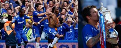 Drogba, sin camiseta, celebrando un gol del Chelsea, y Novo, con un trofeo ganado por el Rangers.