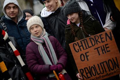 La activista climática Greta Thunberg en una protesta en Bruselas el pasado marzo.