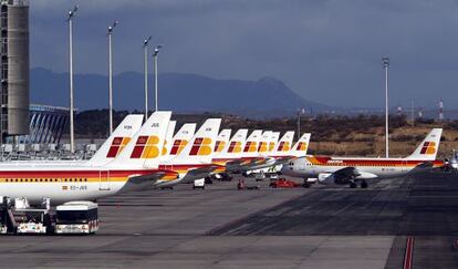 Aviones de Iberia en el aeropuerto de Barajas.