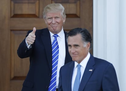 El presidente electo, Donald Trump, tras reunirse con Mitt Romney la semana pasada