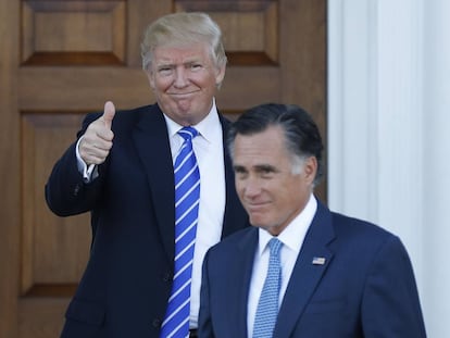 El presidente electo, Donald Trump, tras reunirse con Mitt Romney la semana pasada