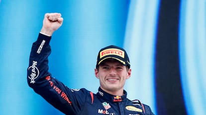 Verstappen celebra su victoria en el Gran Premio de España.