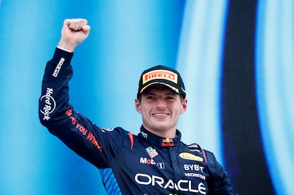 Verstappen celebra su victoria en el Gran Premio de España.