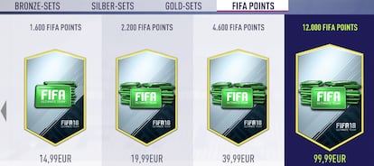 Imagen de compra de microtransacciones en el juego de fútbol 'FIFA'.