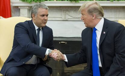 Los presidentes de Colombia y EE UU, Iván Duque y Donald Trump, durante una reunión en febrero pasado.