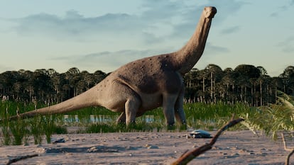 Un titanosaurio ('Titanomachya gimenezi'), en una ilustración digital.