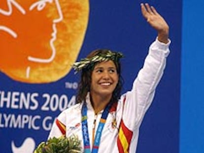 Sandra Gómez, en el podio ateniense.