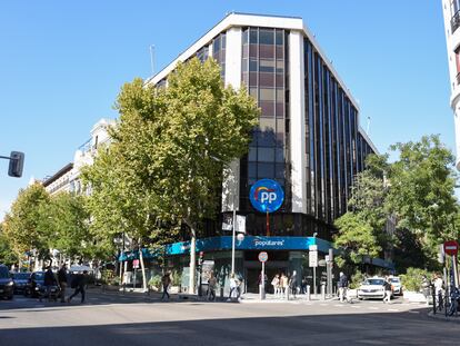 Edificio de la sede del PP, en el número 13 de la calle Génova, en Madrid.