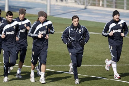 Los jugadores del Madrid, en el entrenamiento.