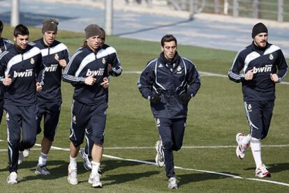 Los jugadores del Madrid, en el entrenamiento.