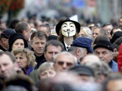 Manifestaci&oacute;n de protesta en Praga por los recortes impulsados por el Gobierno checo, el pasado 22 de octubre.