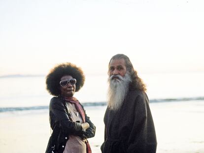 Alice Coltrane with Swami Satchidananda on the Ganges River in 1970.