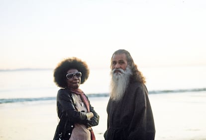 Alice Coltrane with Swami Satchidananda on the Ganges River in 1970.