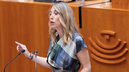 María Guardiola, en la sesión de investidura como presidenta de Extremadura del pasado 14 de julio.