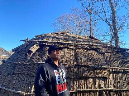 David Weeden, director of the Mashpee Wampanoag Indian Museum, pictured on Wednesday at a wetu, a traditional construction of his tribe.