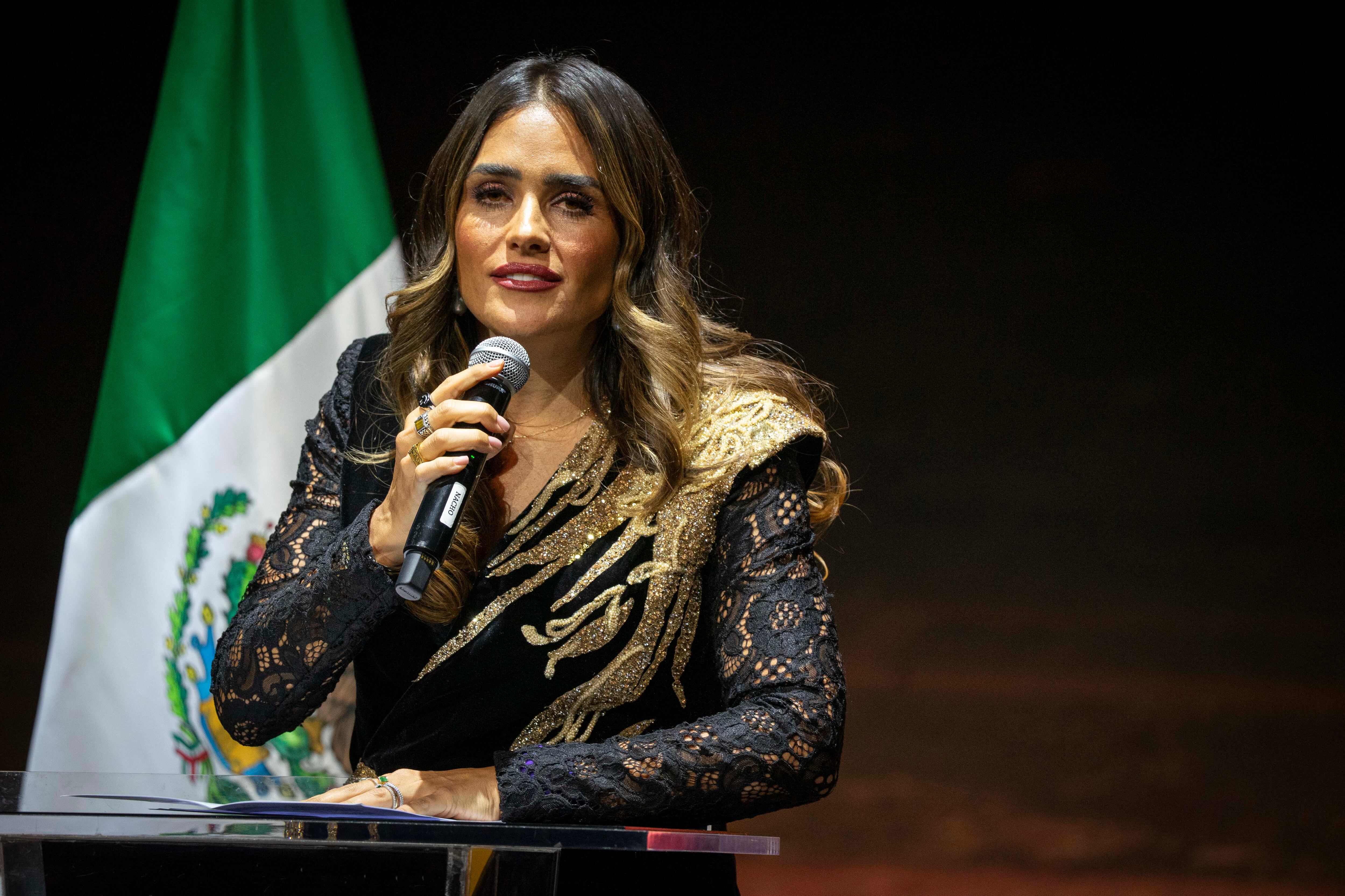 Alessandra Rojo de la Vega durante el homenaje a Hernán Cortés, en Ciudad de México.