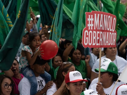 Militantes del PRI en un evento del candidato Manolo Jiménez, el 20 de mayo de 2023.