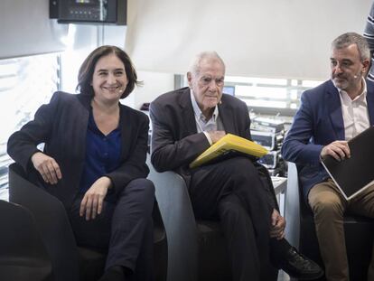 Ada Colau, Ernest Maragall i Jaume Collboni durant el debat electoral del 20 de maig.