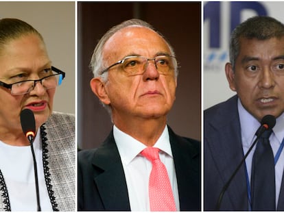 La fiscal general de Guatemala, Consuelo Porras, el ministro de Defensa de Colombia, Iván Velasquez y el fiscal guatemalteco, Rafael Curruchiche.