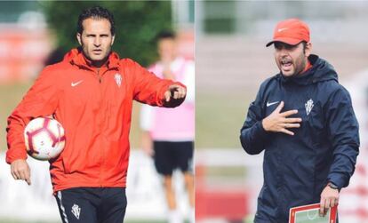 Rubén Baraja, a la izquierda, deja su sitio como técnico del Sporting a José Alberto López, a la derecha.