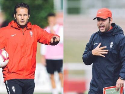 Rubén Baraja, a la izquierda, deja su sitio como técnico del Sporting a José Alberto López, a la derecha.